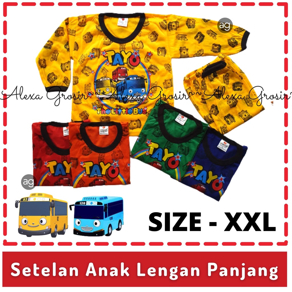 Baju Anak Setelan Lengan Panjang Motif Bus 4-5 tahun MhL Size XXL-ALEXA