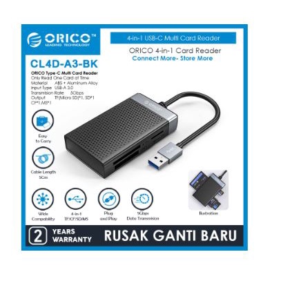 Card reader usb 3.0 orico Cf ms sd micro sd tf memory card 4in1 5Gbps read single CL4D-A3 - Pembaca kartu memori