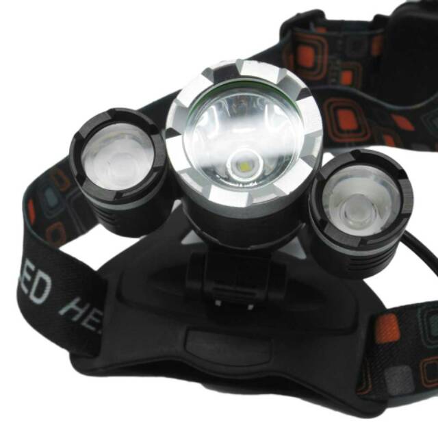 Headlamp 3 LED 5000 Lumens Cree XM-L - T6 HD-LD - Black