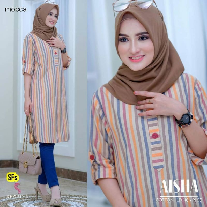 Tunik Motif garis Aisha Ori Real Pict