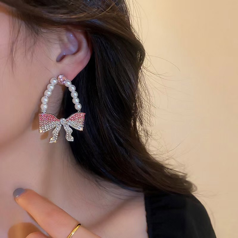 Anting Tusuk Model Pita Besar Dengan Mutiara Imitasi Untuk Wanita