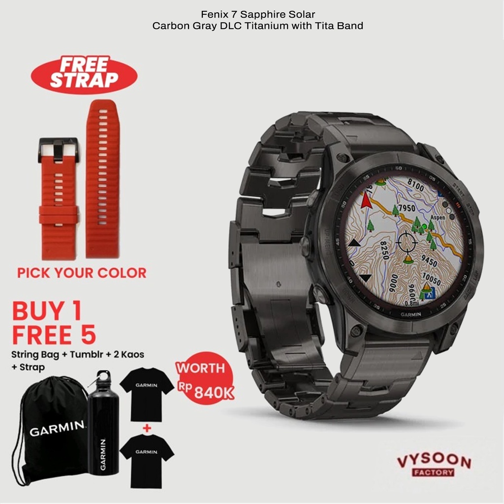 Garmin Fenix 7 Solar Sapphire Carbon Gray DLC Titanium w/ Tita Band