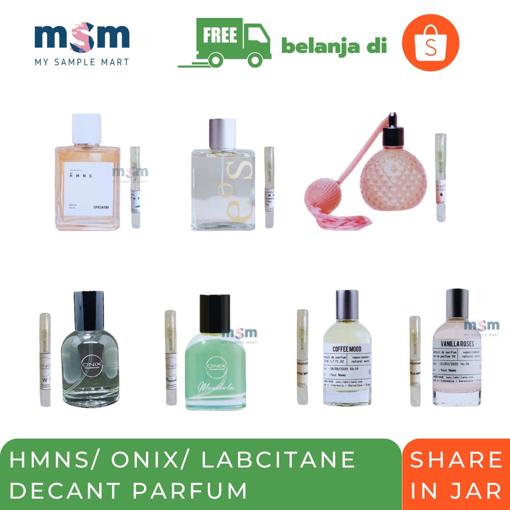 SHARE IN JAR DECANT HMNS EoS Essence of the Sun/ Orgasm ORGSM/ Scent of Woman SOW/ Labcitane Vanilla