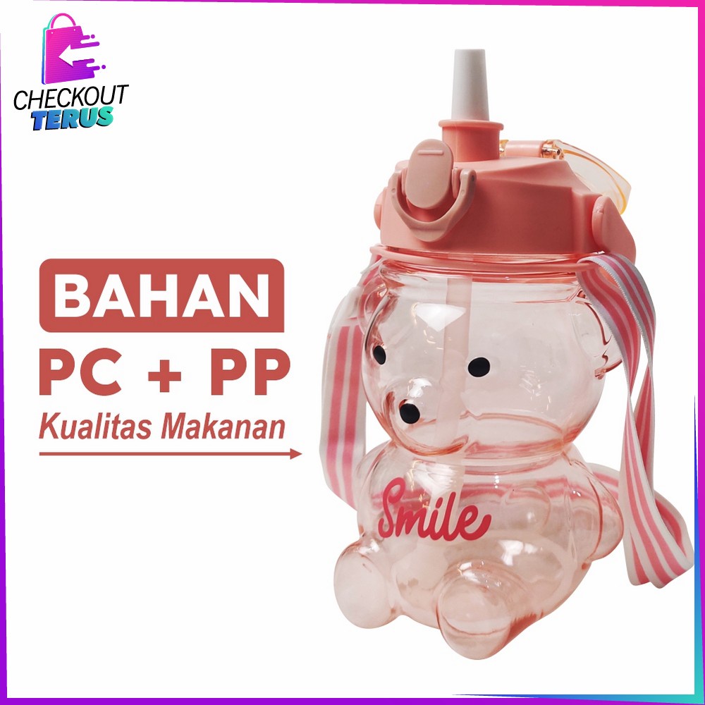 CT C589 C592 Botol Minum Anak Boneka Bear Beruang 1 Liter Polos Gradasi Botol Tumbler Minum Anak Karakter Bear Gemoy Pelangi