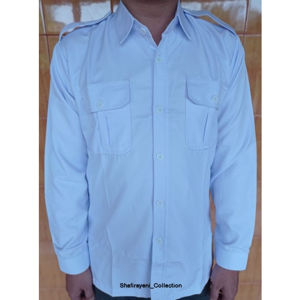 Baju PDH PRIA 2 Kantong Dada Lengan Panjang ~ Free Nama/ Baju Dinas Putih ASN