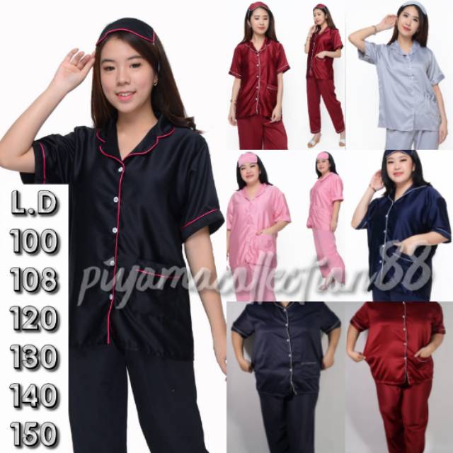 PIYAMA satin / saten silk polos 40 kg - 160 kg setelan celana panjang baju lengan pendek pajamas