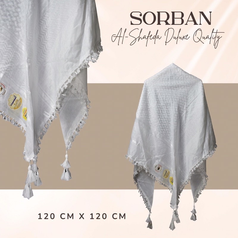 sorban al shafeda putih motif sorban kuncir import berkualitas murah bagus