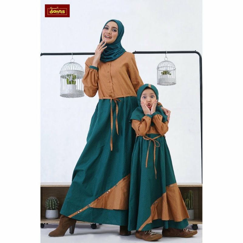 D Two Tone Abaya Dannis Gamis Anak Coklat Hijau Polkadot 2 9