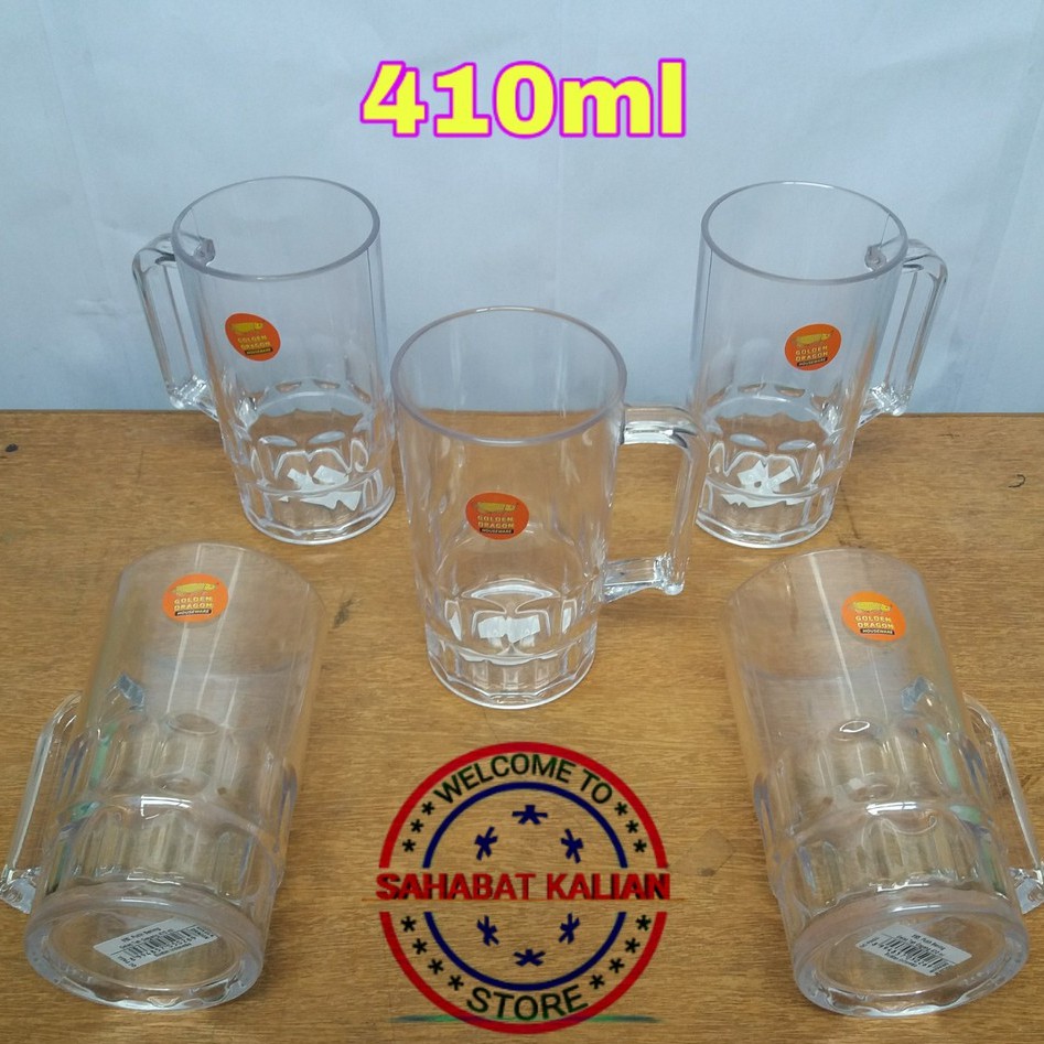 (6 PCS) GELAS PLASTIK GAGANG GOLDEN DRAGON 853 410ML