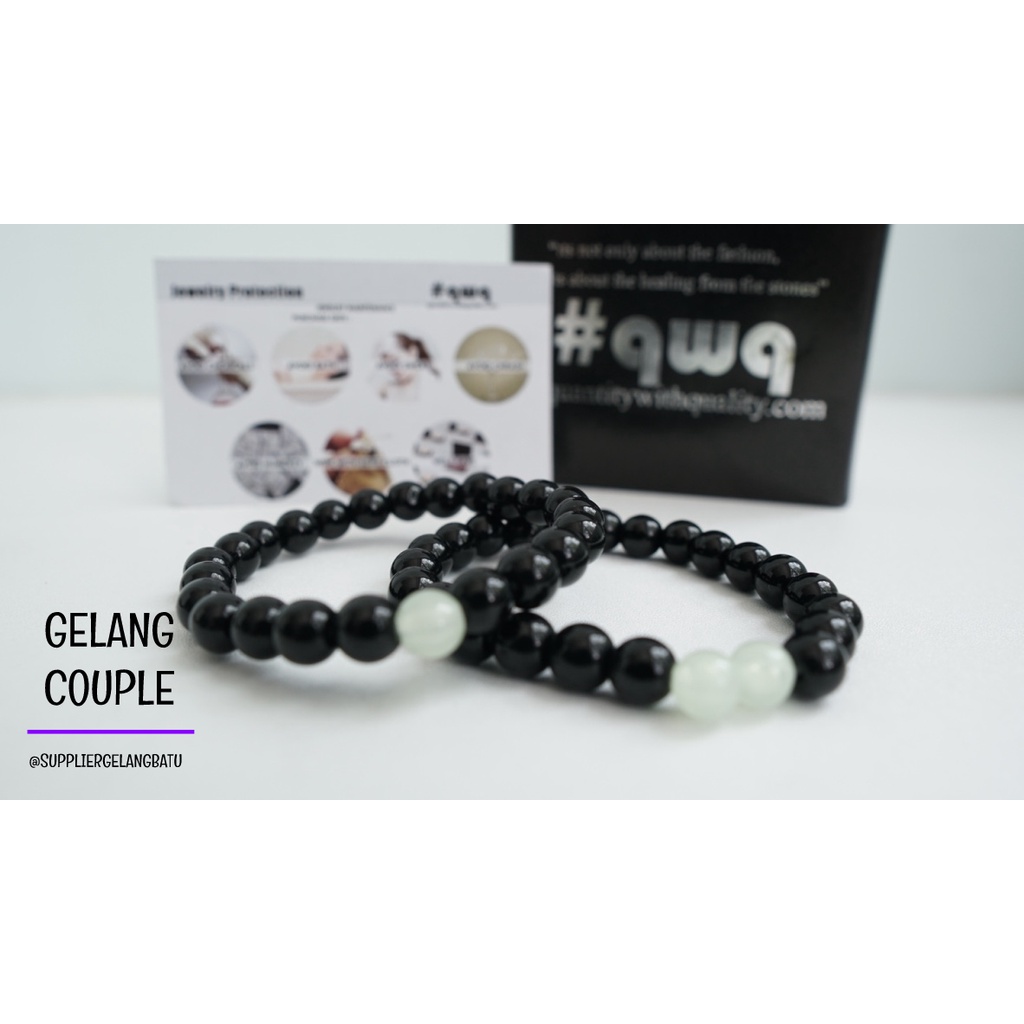 gelang batu FOSFOR BLACK ONYX pasangan distance bracelet couple akik