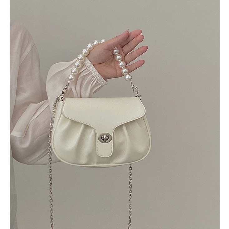 Tas Selempang Kulit Wanita Tas Cewek Rantai Bahu Mini Slingbag Pearl Bag JS2 417