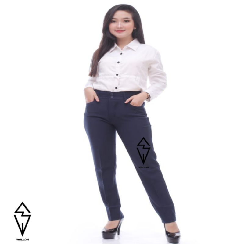 CELANA KERJA WANITA RESLETING CELANA NAVY BAHAN FORMAL