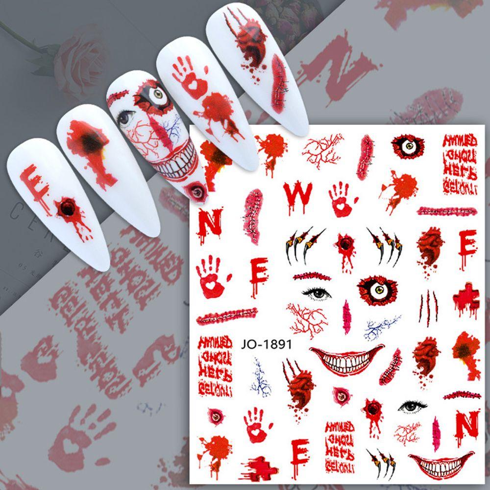 MXBEAUTY Stiker Kuku Halloween Mode Perekat Diri Joker Manicure Spider Skeleton Halloween Foil Kuku