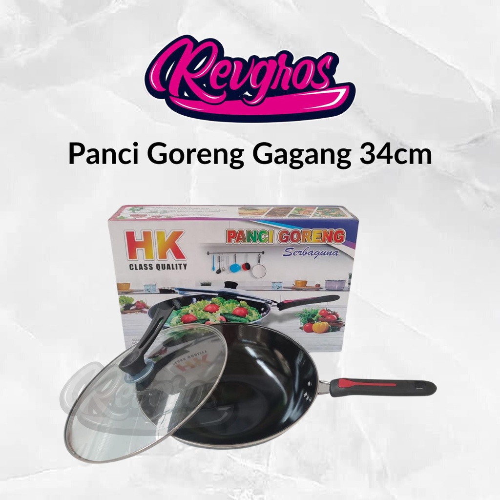 PANCI GORENG TUTUP KACA / WAJAN ENAMEL GAGANG TUTUP KACA 34CM / PANCI GORENG SERBAGUNA