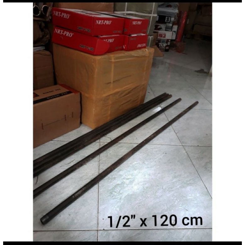 Pipa Besi 120cm Ulir 1 Ujung Untuk Pipe Clamp 1/2 Inch Pipa Ada Drat