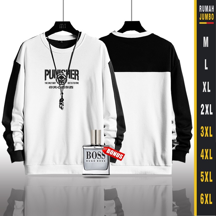 Sweater Crewneck Oversize Pria PUNISHER 3 Sweter Hitam Jaket Switer Pria Big Size