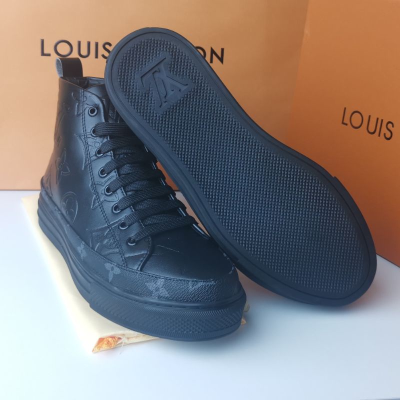 sepatu lv sneaker mirror quality shoes boots pria hitam kulit asli