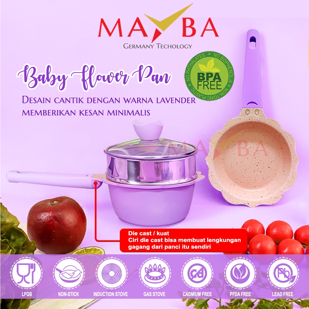 PANCI MPASI SET MAYBA GERMAN Penggorengan anak bayi , sauce pan &amp; kukusan bahan tebal (ISI 4 PCS)