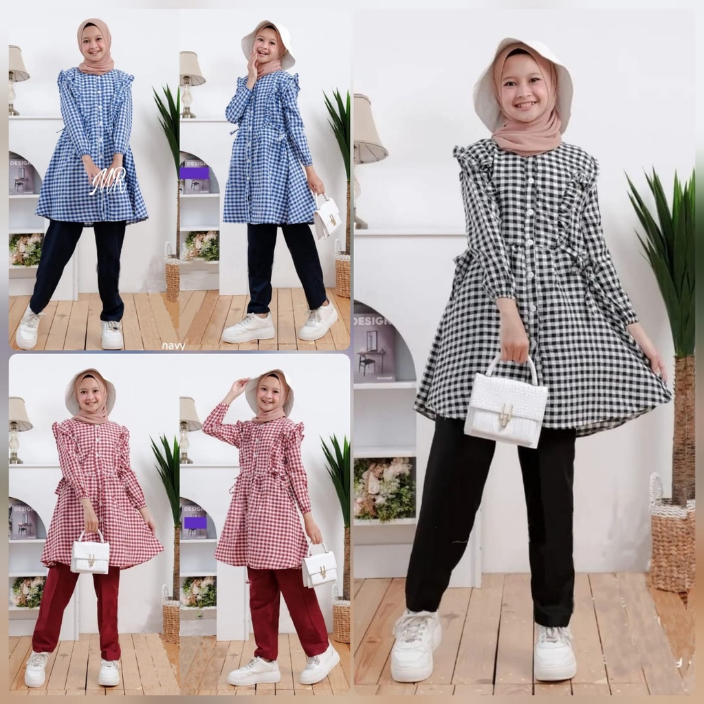 SET HARINI KID KOTAK FASHION PAKAIAN ANAK PEREMPUAN SETELAN ATASAN DAN CELANA MR ADA VIDEO REAL PICT