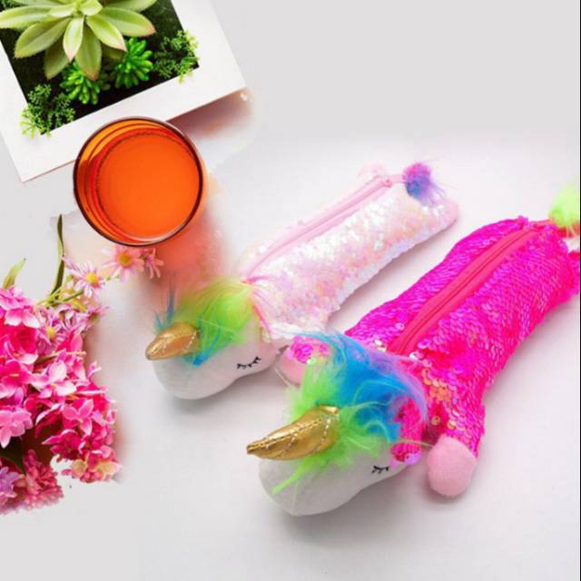 

Tempat Pensil/Kotak Pensil/Tepak Pensil Sequin Unicorn Imut