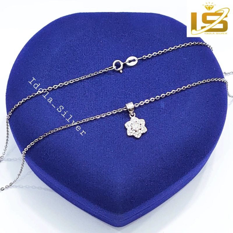 DET KALUNG PERAK ASLI SILVER 925 LAPIS EMAS PUTIH MODEL LIONTIN BUNGA - PERHIASAN PERAK WANITA