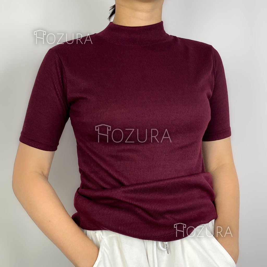 Kaos Knit Wanita Mockneck Lengan Pendek Davie - Basic T-Shirt Knit Wanita Baju Kaos Rajut Turtleneck 3/4 - Atasan Rib Wanita Formal Martina Basic Kaos T-Shirt Crop Top Murah Wanita / Crop Top Korea - TS177 Sierra Top - Basic Crop Top Bahan Premium Knit