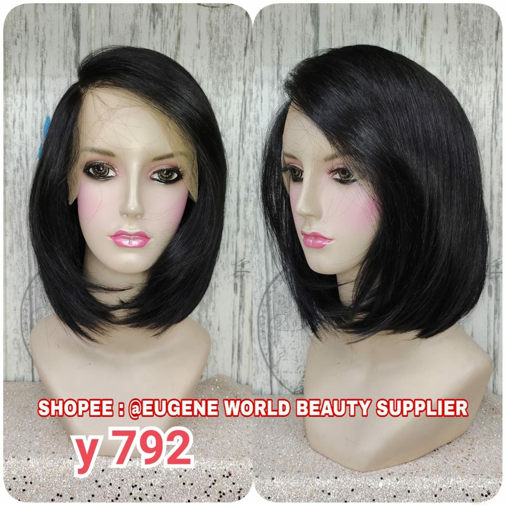 HALF LACE WIG LACE WIG WANITA PENDEK LURUS BOB HITAM WIG KOREA NATURAL WIG CEWEK KOREA Y792