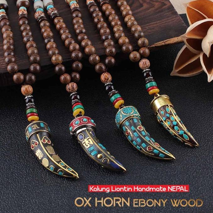 Premium Product Kalung Liontin Handmade Nepal Ox Horn Ebony Wood (Lc38) - Paling Dicari