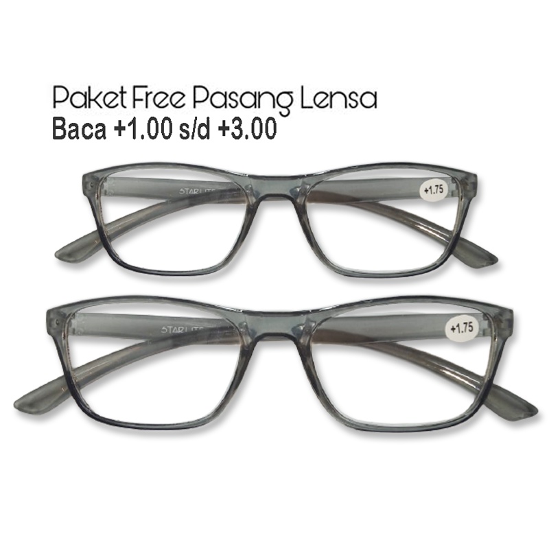 BARU! kacamata baca PLUS frame kotak abu ukuran +1.00 s/d +3.00 kaca mata plus kacamata rabun dekat eyeglasses reading glasses unisex kacamata bac fashion terbaru