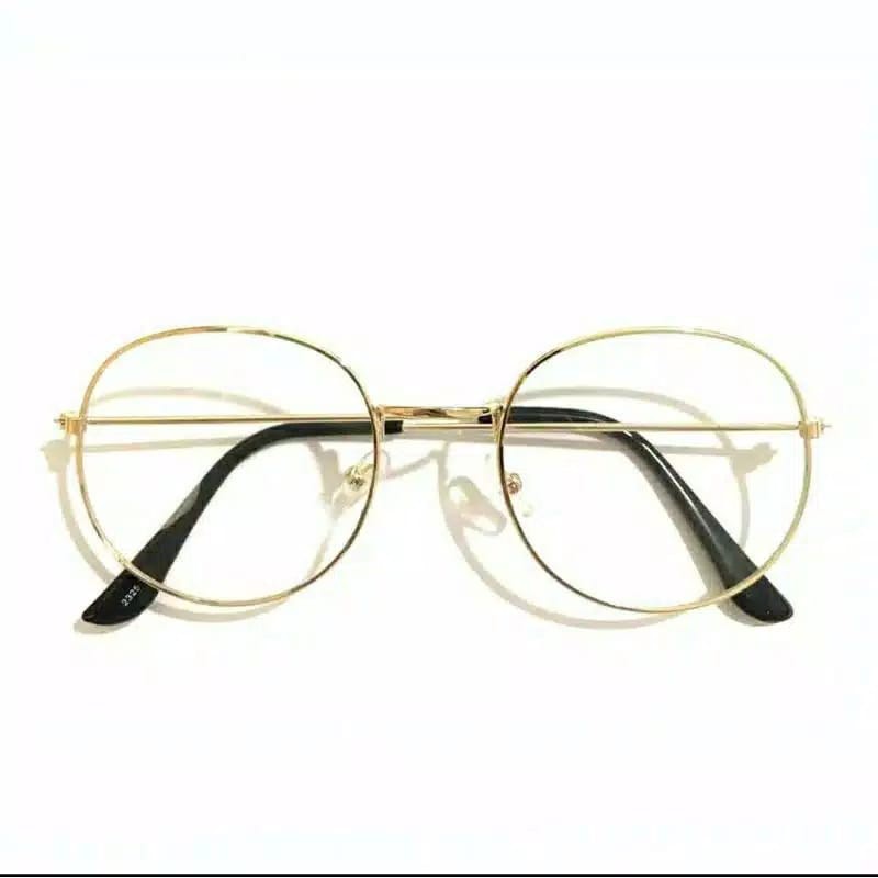 Kacamata Wanita Lensa Rangka Transparan Retro Vintage Metal Frame Eyeglasses-GOLD