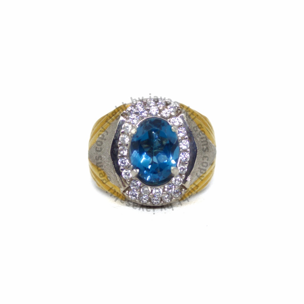 Natural Batu Permata Swiss Blue Topaz Ring Perak Free Memo