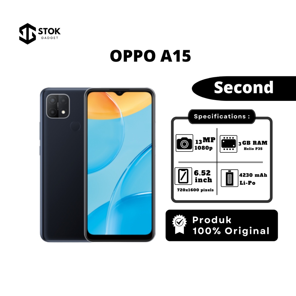 handphone hp second seken bekas murah oppo a15 ram 3 internal 32 gb fullset original