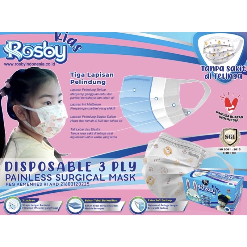 Rosby Masker Medis Painless / Masker Anak Dewasa Sekali Pakai