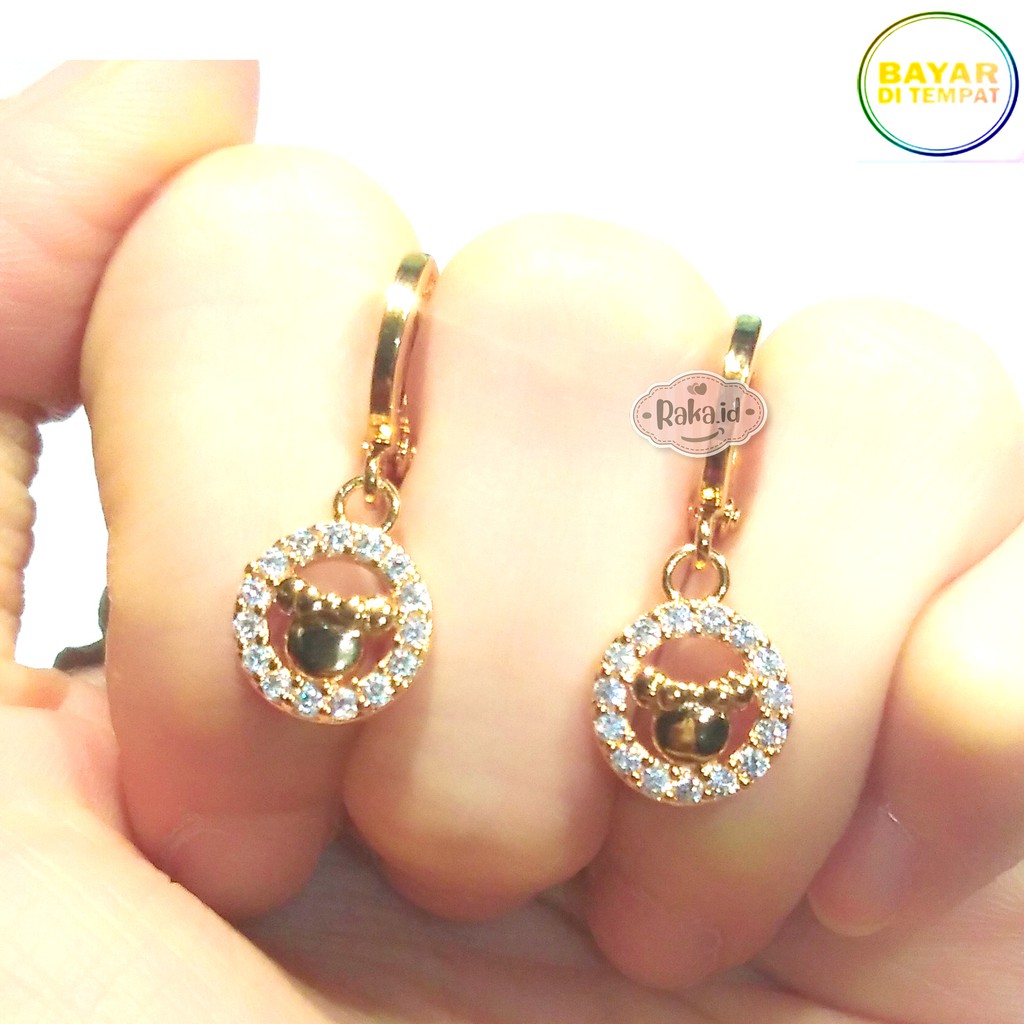 RAKA Acc - Anting Clip / Klip Minnie Mouse Permata Bulat Gold Perhiasan Aksesoris Wanita 265