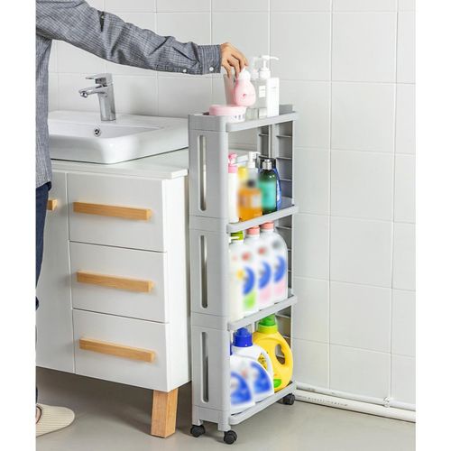 Rak Susun 4 Tingkat Laci Penyimpanan Barang Serbaguna Berkualitas Dengan Roda Bumbu Masak Dapur Sabun Cuci Pinggir Mesin Cuci Minimalis Kuat Tebal Organizer Storage Rack Tray 3 Layer