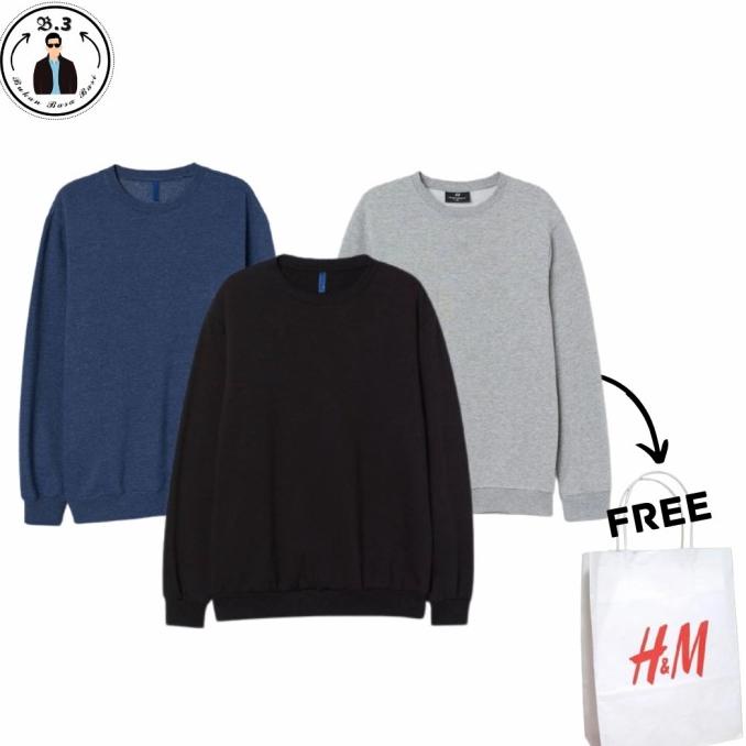Crewneck Sweater Pria Wanita H&M Basic Polos Sweater HnM Fulltag Termurah