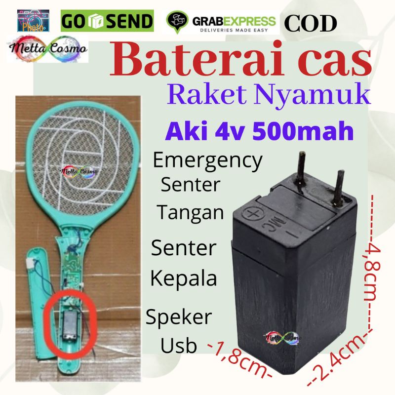 Baterai Raket Nyamuk 4V 500mah METCO Aki Kering Baterai Raket Nyamuk Senter Emergency