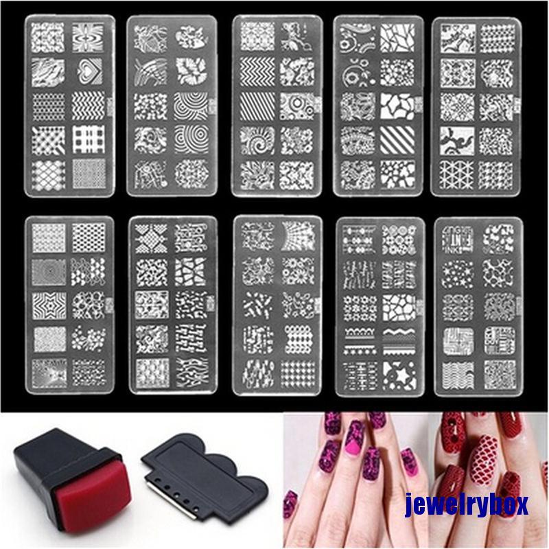 (Jewelrybox) Stempel / Cap Kuku + Scraper Untuk Nail Art / Manicure