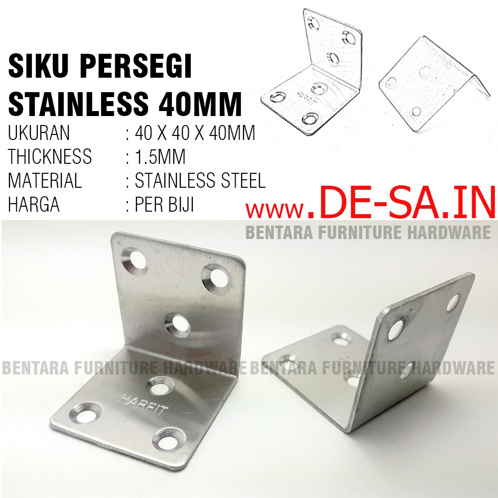 40MM Siku Persegi Stainless Braket Siku 40 x 40 x 40MM Stainless Steel - Plat 1.5MM