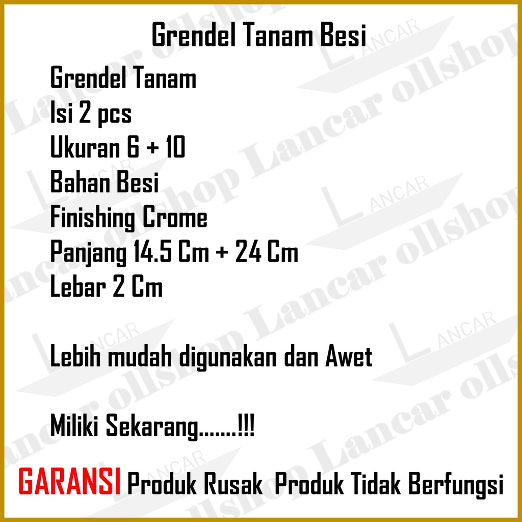 slot pintu / Grendel Tanam besi 6+10 CP/ GP / Grendel Tanam Pintu