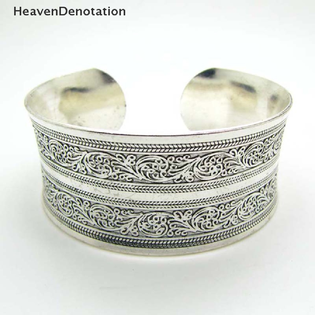 Gelang Bangle Cuff Desain Totem Tibet Warna Silver