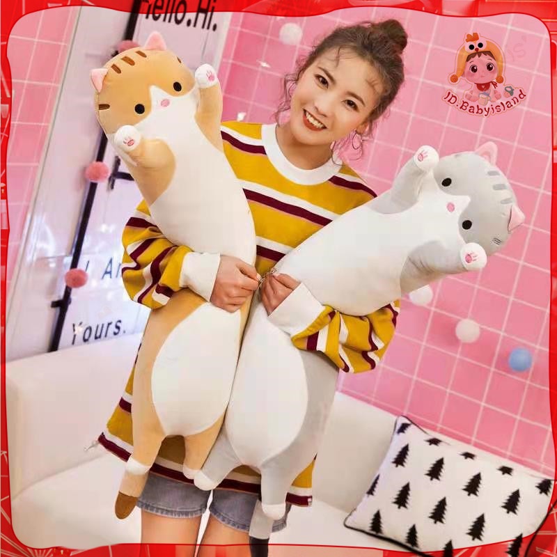 Cute kitty Plush Doll Cat Stuffed Toy Soft Hot Dog Bantal Bantal Tubuh Panjang untuk Pacar perempuan bantal kecil 50/70CM