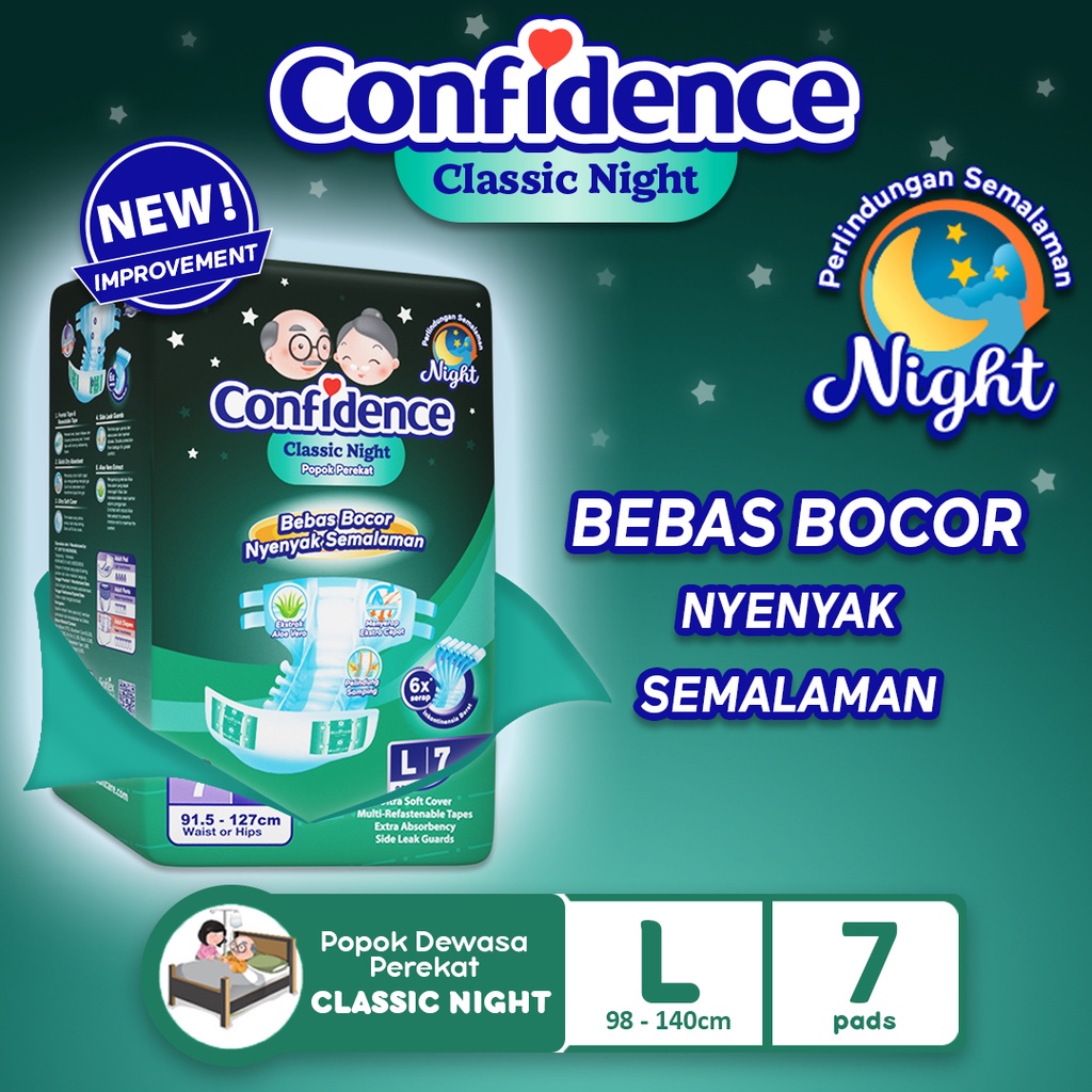 CONFIDENCE ADULT CLASSIC NIGHT L 7 / POPOK DEWASA PAMPERS ORANG TUA SIZE L ISI 7PCS
