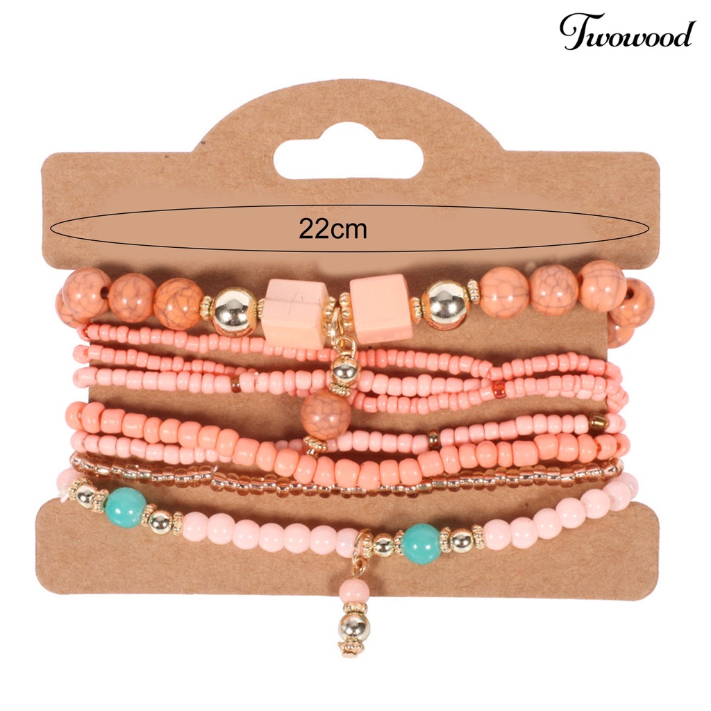 Twowood 8Pcs/Set Elastic Rope Multilayer Women Bracelets Exquisite Women Bohemia Handmade Beads Bracelets Jewelry Accessory