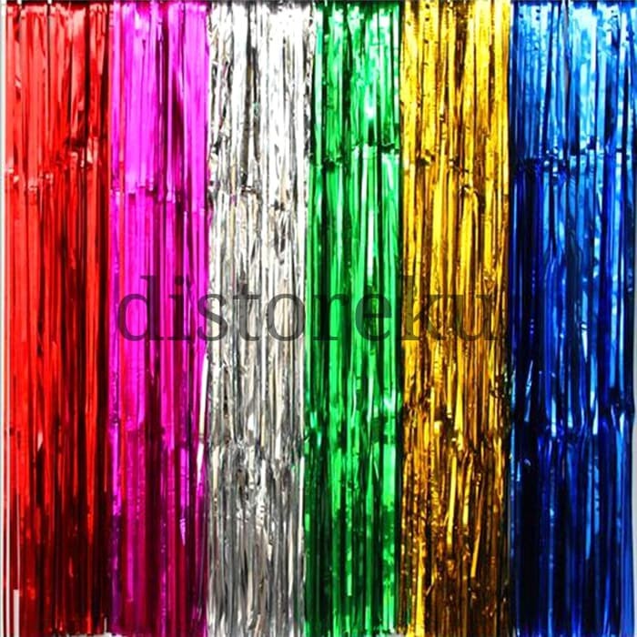 Tirai Rumbai Tirai Backdrop Curtain Slinger Foil Banner Fringe Metalik