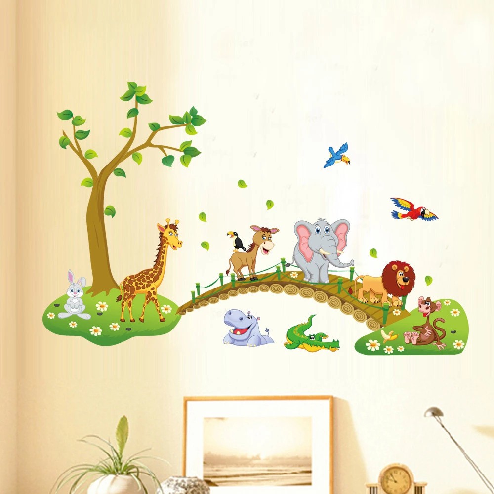 RELIZA WALL STICKER JEMBATAN ANIMAL HEWAN ANAK GAJAH JERAPAH STIKER DINDING ABC1041