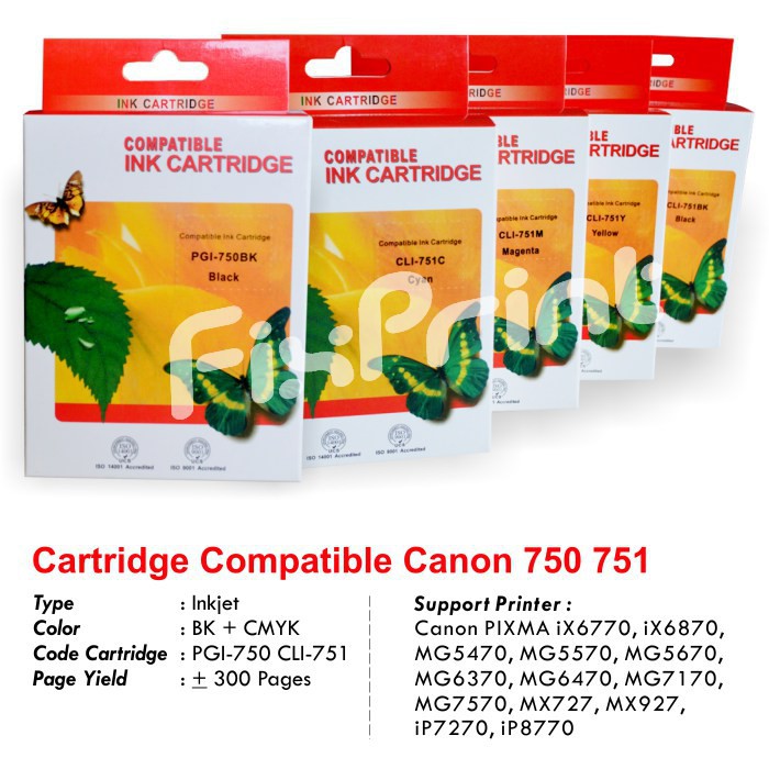 Cartridge Tinta Canon 750 751 PGI750 CLI751 Printer iX6770 iX6870 iP7270 Compatible Original Qualit