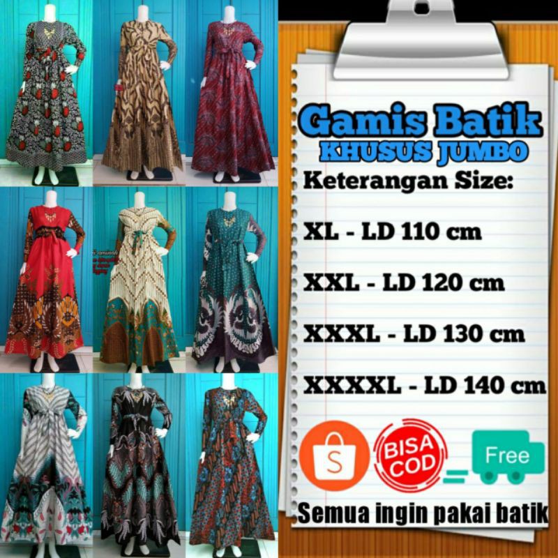 GAMIS BATIK JUMBO LD 110 LD 120 LD 130 LD 140 SUPER JUMBO TERLARIS|BISA COD SHOPEE