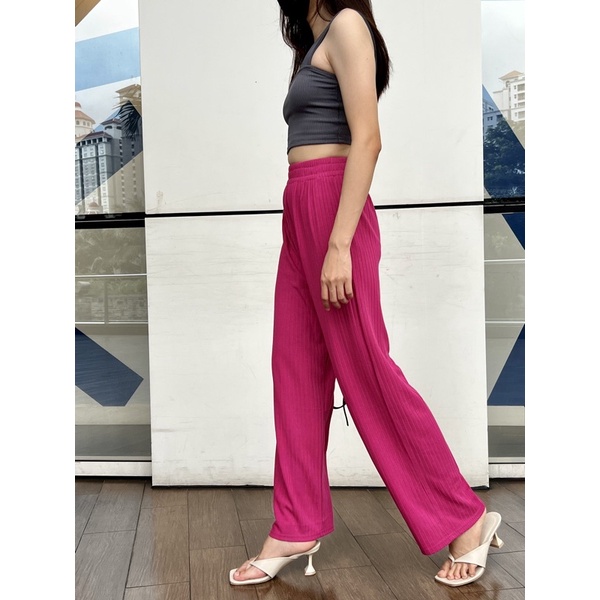 Hyerin pants/celana kulot wanita/celana panjang wanita/celana high waist/celana semi rib/celana santai/celana kekinian/celana knit/kulot knit-Fuschia