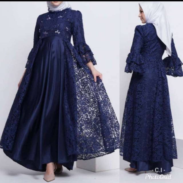 Kebaya gaun brukat navy wisuda hijab gown muslim